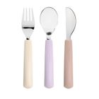 Lassig, Tiny Team, zestaw sztućców ze stali nierdzewnej z silikonową rączką, kotek, 3 szt.