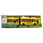 Lean Toys, autobus szkolny przegubowy z otwieranymi drzwiami, pojazd interaktywny, żółty, 1:16