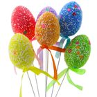 Lean Toys, jajka wielkanocne na piku, kolorowe białe wzorki wstążka, ozdoba, 6 szt.