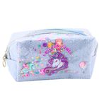 Lean Toys, piórnik saszetka z opaską, jednorożec, niebieski, 20 cm