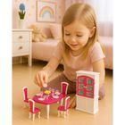 Leantoys, zestaw mebli dla lalek, jadalnia, stół z krzesłami i kredensem