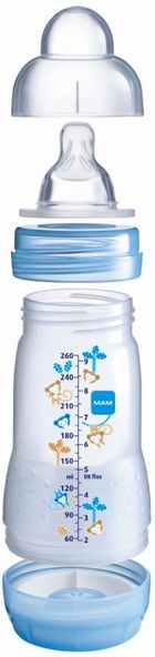MAM, Anti-Colic, butelka antykolkowa, 2m+, 260 ml, szara + smoczek Original 6+