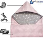 Medi Partners, Stars, otulacz do nosidełka z kapturkiem, minky, szary, jasny różowy, 85-85 cm