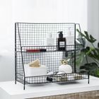 Metalowa, dwupoziomowa, stojąca półka, styl Loft, czarna