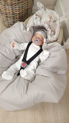 MimiNu, Karuzela, otulacz do nosidełka, kocyk z kapturkiem, ocieplany, beż, 90-90 cm