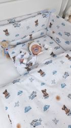 MimiNu, Misie, komplet pościeli 2-częściowej, bawełna, błękit, 120-90 cm