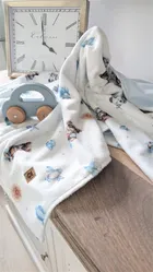 MimiNu, NewMinky, kocyk, misie błękit + baby blue, 60-70 cm