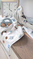 MimiNu, NewMinky, kocyk, misie błękit + baby blue, 70-100 cm