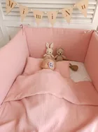 MimiNu, ochraniacz do łóżeczka, muślin, pudrowy róż, 180-30 cm