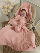 MimiNu, otulacz do wózka, fotelika samochodowego, 90-90 cm, falbanka, muślin, pudrowy róż, TOG 0.5-1.0