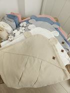 MimiNu, otulacz do wózka, fotelika samochodowego, 90-90 cm, uszka, muślin, ciepły beż, TOG 0.5-1.0