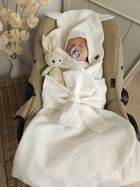 MimiNu, otulacz do wózka, fotelika samochodowego, 90-90 cm, uszka, muślin, śmietanka, TOG 0.5-1.0