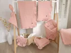 MimiNu, zestaw z falbanką, kocyk 60-70 cm, muślin, pudrowy róż