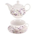 Orion, Louka, dzbanek z filiżanką do herbaty, porcelanowy, kwiaty, 3 elementy