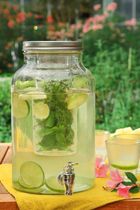 Secret de gourmet, szklany dozownik do napojów z kranikiem i wkładem na owoce, fuzy, 6 l