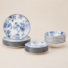 Siaki, Glamt, zestaw ozdobnych talerzy porcelanowych z nadrukiem kwiatowym, 18 elementów
