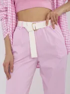 Spodnie materiałowe damskie, różowe, Italy Moda