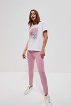 Spodnie materiałowe damskie, różowe, Moodo