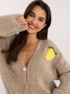 Sweter damski, rozpinany, beżowy, Italy Moda