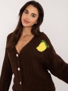 Sweter damski, rozpinany, brązowy, Italy Moda