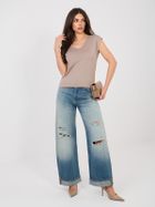 T-shirt damski, beżowy, Sublevel