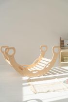 tupti.wood, duży bujak montessori z uchwytami + duża zjeżdżalnia, chmurki, naturalny