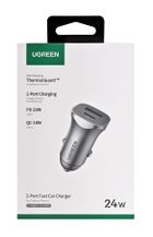 Ugreen, ładowarka samochodowa, USB Typ C / USB 24W, Power Delivery Quick Charge, szary, 30780