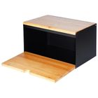 Vilde, chlebak drewniano-metalowy, podwójna pokrywa, czarny, 35,5-22-20,5 cm