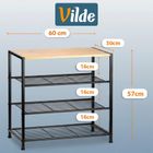 Vilde, regał na buty, 4-poziomowy, metalowy, czarny, 60-30-57 cm