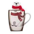 Altom Design, zimowy kubek baryłka nbc, 340 ml, z maskotką, miś, w opasce