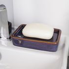 Bathroom Solutions, zestaw łazienkowy ceramiczny, granatowy z napisami, 4 szt.