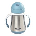 Beaba, butelka kubek niekapek, stalowa, ze słomką, windy blue, 250 ml