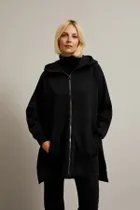 Bluza damska z kapturem, rozpinana, czarna, Moodo