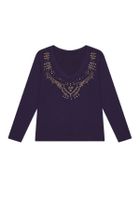 Bluzka damska z długim rękawem, granatowa, Moodo