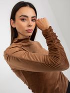 Bluzka damska z długim rękawem, welurowa, brązowa, Rue Paris