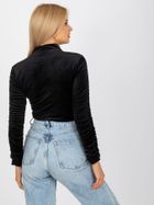 Bluzka damska z długim rękawem, welurowa, czarna, Rue Paris