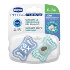 Chicco, Physioforma Light, smoczek uspokajający, silikonowy, niebieski, 6-16 m, 2 szt.