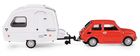 Daffi, Niewiadów, Fiat 126p z przyczepą kempingową, pojazd, model metalowy, czerwony, 1:43