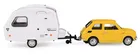 Daffi, Niewiadów, Fiat 126p z przyczepą kempingową, pojazd, model metalowy, żółty, 1:43