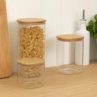 Excellent Houseware, Klar, zestaw szklanych słoików kuchennych z bambusową pokrywką, 3 szt.