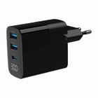 Gembird, szybka ładowarka sieciowa, 3-portowa, USB-A + USB TYP-C, 30W, LCD, czarna