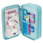 Girabrilla, piórnik rozkładany, potrójny, z wyposażeniem, jednorożec, błękitny