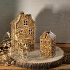 Homla, Crispo, domek z ledem, ceramiczny, brązowy, 7-7-14 cm