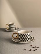 Homla, Lunya, filiżanka, ze spodkiem, czarno-białe wzorki, 0,2l