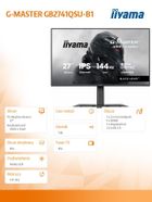 Iiyama, monitor, 27", GB2741QSU-B1 IPS, QHD, 144Hz, 1ms, 2xUSB, Adaptive G-SYNC, HDMI, DP, 350cd, HAS (150) PIVOT
