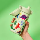 ION8, Dinozaury, stalowy bidon z ustnikiem, zielony, 400 ml