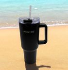 Kamille, stalowy kubek termiczny, termos, 1200 ml, z rączką i słomką