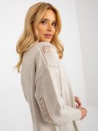 Kardigan damski z wełną, oversize, beżowy, Rue Paris