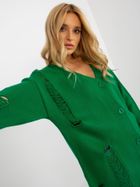 Kardigan damski z wełną, oversize, zielony, Rue Paris