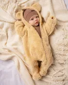 Kombinezon przejściowy chłopięcy z kapturem, ocieplany, brązowy, Nicol